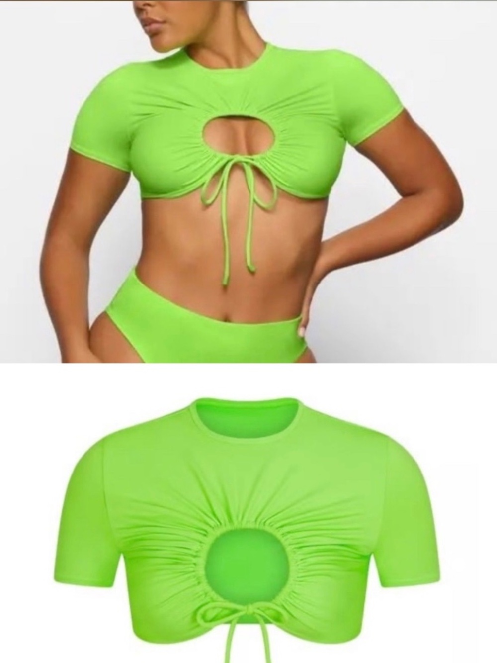 SKIMS Neon Green Ruched Crop Top Women’s Size Medium